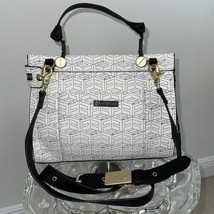 Foley + Corina bag/crossbody, white/black print, gold hardware. Easy to wear.
